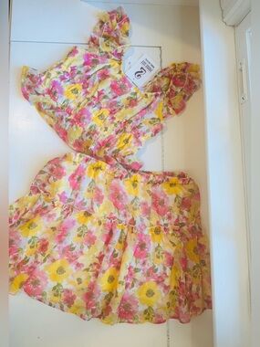 Girls No Comment Floral Cap Sleeve Peplum Top & Skirt Set Size XL 16 NWT